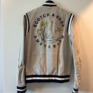 Men’s Small Scotch & Soda Suede Cream Varsity Jacket